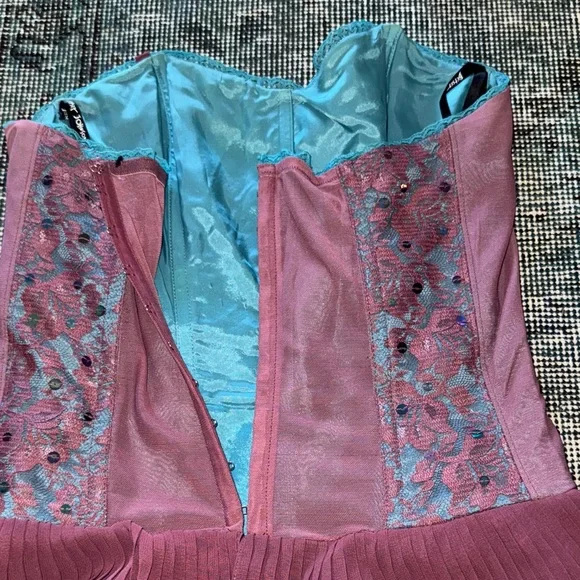 Betsey Johnson Purple & Blue Dress with Ruffle Details, Lace Overlay & Sequins - Picture 5 of 7